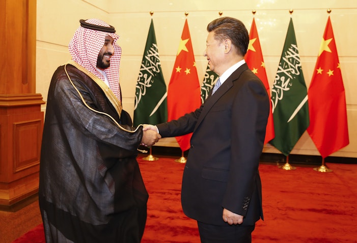 Saudi Crown Prince Mohammed bin Salman Al Saud meets Chinese President Xi Jinping in Beijing, China on Aug. 31, 2016. (Photo via Getty Images)