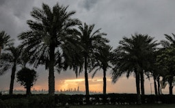 A sunset view of Kuwait City skyline on May 2, 2021. (Photo via Getty Images)