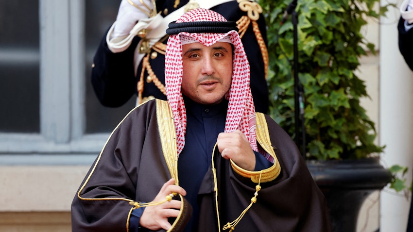 Kuwait's Foreign Minister and Minister of State for Cabinet Affairs Ahmed Nasser Al-Mohammed Al-Ahmed Al-Jaber Al-Sabah arrives in Paris on Nov. 12, 2021. (Photo via Getty Images