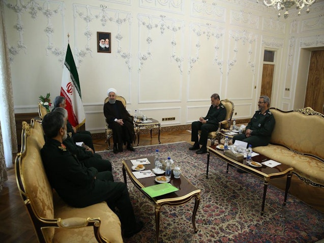 IRGC top commanders meeting with then president Hassan Rouhani in Tehran on July 24, 2017. (Photo via Iran's president's website)
