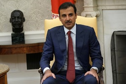 Qatari Emir Sheikh Tamim bin Hamad Al Thani speaks at the White House in Washington on Jul. 9, 2019. (Photo via Getty Images)