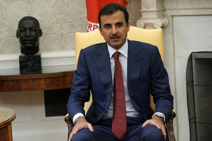 Qatari Emir Sheikh Tamim bin Hamad Al Thani speaks at the White House in Washington on Jul. 9, 2019. (Photo via Getty Images)