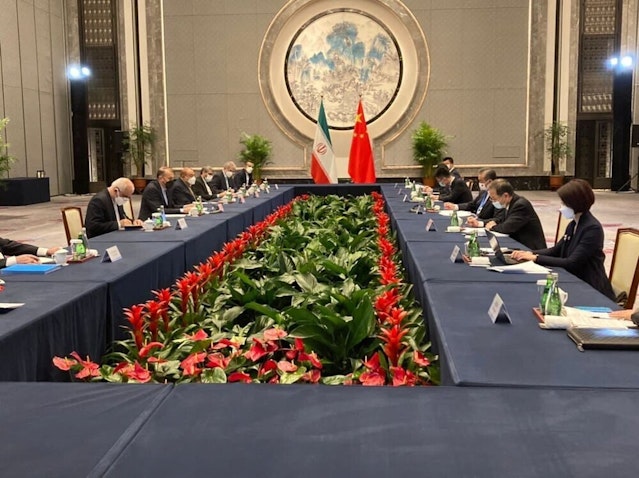 Iranian Foreign Minister Hossein Amir-Abdollahian meets Chinese Foreign Minister Wang Yi in Wuxi, China, on Jan. 14, 2022. (Photo via Iran's Foreign Ministry)