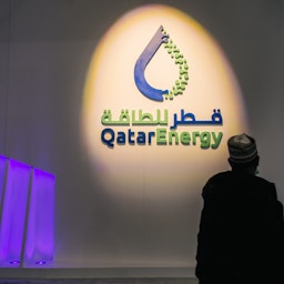The Qatar Energy section at an exhibition during the 23rd World Petroleum Congress in Houston, United States on Dec. 7, 2021. (Photo via Getty Images)