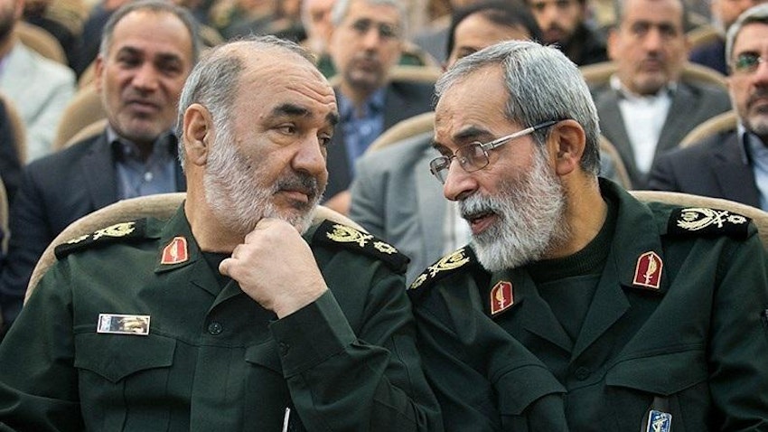 IRGC chief commander Hossein Salami and IRGC Sarallah headquarters deputy commander Hossein Nejat in Tehran, Iran. (Source: Social media)
