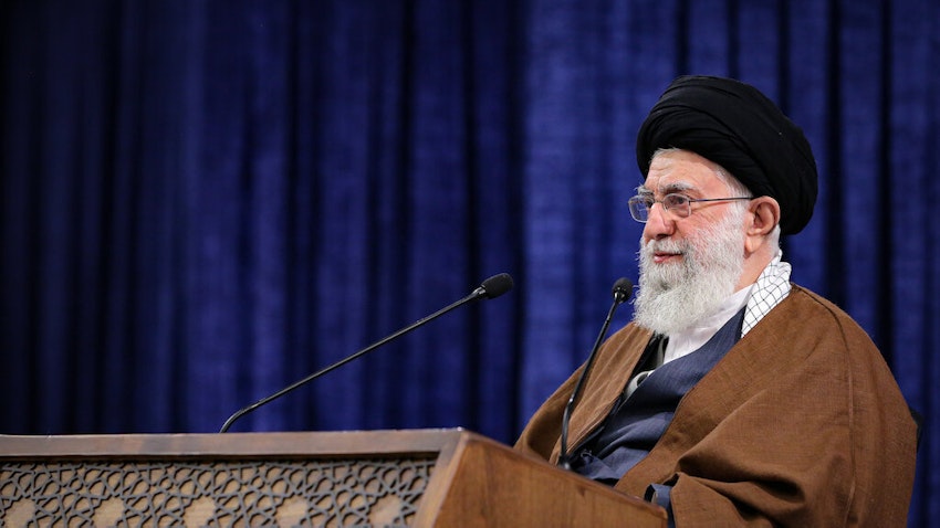Iran's Supreme Leader Ayatollah Ali Khamenei gives a televised speech in Tehran on Jan. 9, 2022. (Photo via Iran's leader's website)