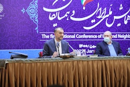 Iranian Foreign Minister Hossein Amir-Abdollahian gives a press conference in Tehran, on Jan. 24, 2022. (Photo via Iranian foreign minister's Twitter account)