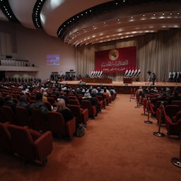 Iraqi lawmakers take part in the newly-elected parliament's first session in Baghdad on Jan. 9, 2022. (Photo via IraqSpeakerMediaOffice/Twitter)