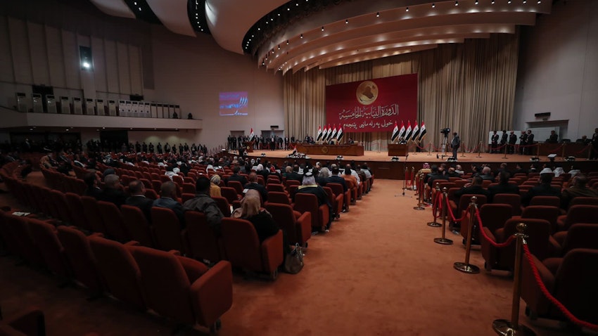 Iraqi lawmakers take part in the newly-elected parliament's first session in Baghdad on Jan. 9, 2022. (Photo via IraqSpeakerMediaOffice/Twitter)