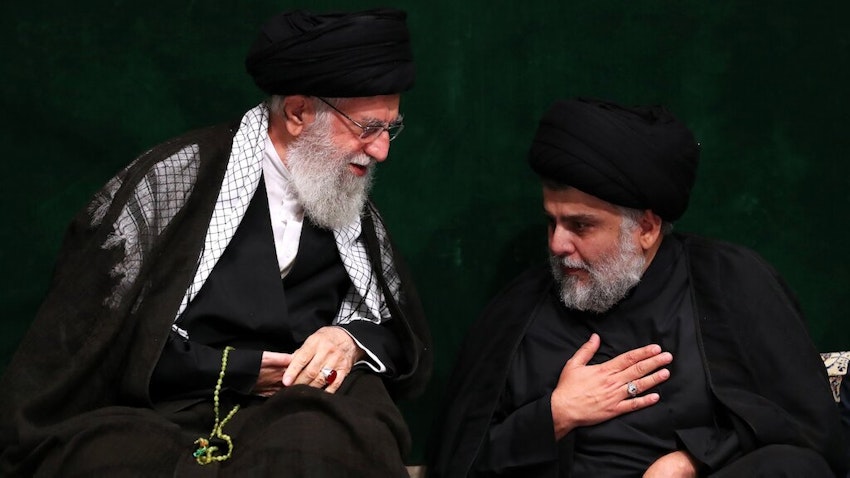 Iran's Supreme Leader Ayatollah Ali Khamenei meets Iraqi Shiite cleric and politician Muqtada Al-Sadr in Tehran on Sept. 21, 2019. (Photo via Iran's supreme leader's website)