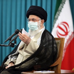 Iran's Supreme Leader Ayatollah Ali Khamenei giving a speech in Tehran on Oct. 27, 2021. (Photo via Iran's leader's website)