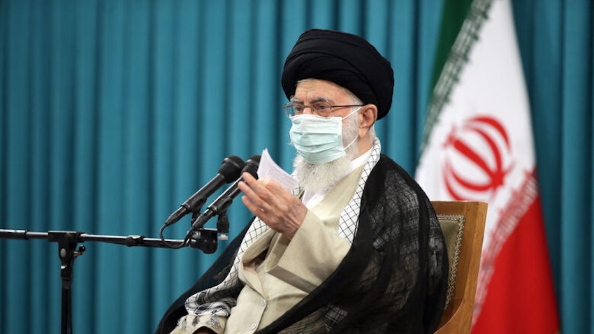 Iran's Supreme Leader Ayatollah Ali Khamenei giving a speech in Tehran on Oct. 27, 2021. (Photo via Iran's leader's website)