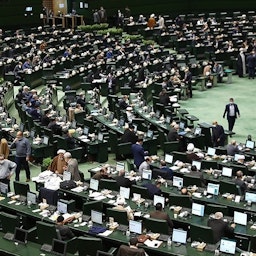 Iran's parliament open session on Feb. 23, 2022. (Photo by Mohammad Hassanzadeh via Tasnim News Agency)