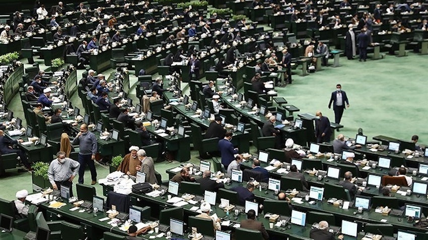 Iran's parliament open session on Feb. 23, 2022. (Photo by Mohammad Hassanzadeh via Tasnim News Agency)