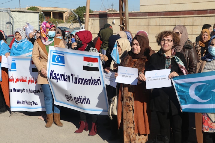 Iraqis call for government intervention to release Turkmen women kidnapped in Syria by IS, in Kirkuk, Iraq on Feb. 02, 2021. (Photo via Getty Images)