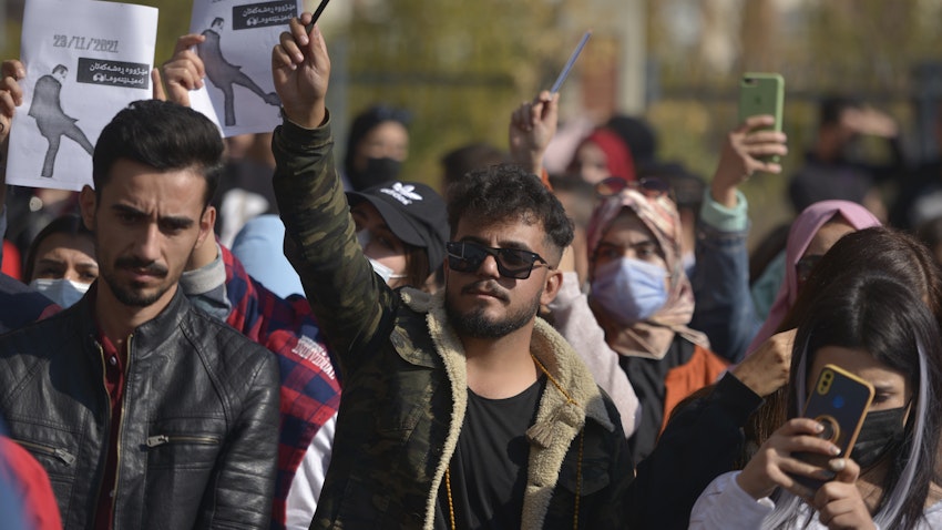تظاهرات دانشجویان علیه دولت اقلیم کردستان؛ سلیمانیه، اقلیم کردستان عراق، ۳ آذر ۱۴۰۰/ ۲۴ نوامبر ۲۰۲۱. (عکس از گتی ایمیجز)