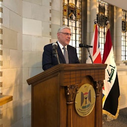 Iraqi ambassador to the United Kingdom Mohammad Jaafar Al-Sadr gives a speech in Manchester on July 17, 2021. (Source: Embassy of Iraq - London/Facebook)
