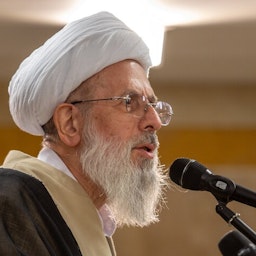 Mohammad Mohammadi Reyshari gives a speech at a conference in Qom on Feb. 3, 2021. (Photo by Ahmad Zohrabi via ISNA)