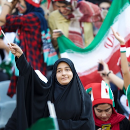Iranian female football fans support the national team in a 2022 FIFA World Cup qualifier at Azadi Stadium in Tehran on Oct. 10, 2019. (Photo by Mehdi Bolourian via Fars News Agency)