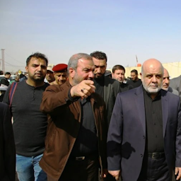Tehran's then ambassador to Baghdad Iraj Masjedi (R) and his successor Mohammad Kazem Aal-e Sadeq (L) visit an Iran-Iraq border crossing on Oct. 26, 2018. (Photo via IRNA)