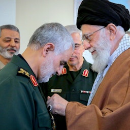 Ayatollah Ali Khamenei awards Qasem Soleimani Iran's highest military honor, the Order of Zolfaqar, on Mar. 10, 2019. (Photo via Office of the Supreme Leader)