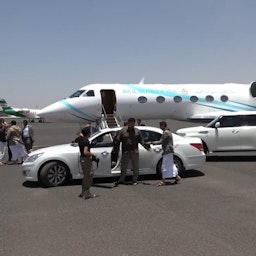 An Omani delegation arrives in Sana'a, Yemen on Apr. 22, 2022. (Handout via SABA)
