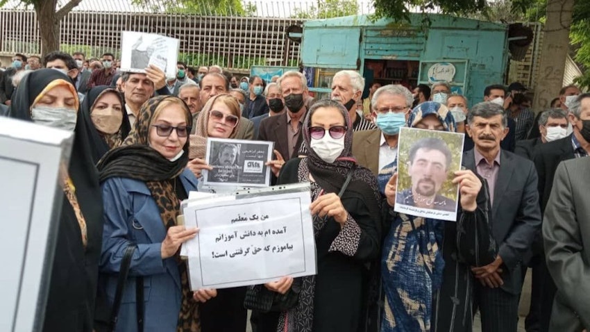 Iranian teachers rally on International Workers' Day in Kermanshah, Iran on May 1, 2022. (Photo via Arash Sadeghi/Twitter)