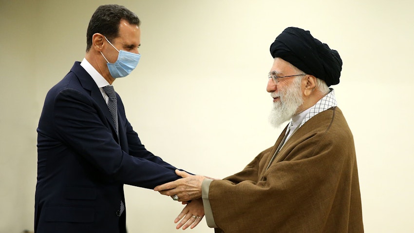 Iran's Supreme Leader Ali Khamenei receives Syrian President Bashar Al-Assad in Tehran, on May 8, 2022. (Photo via Iran’s supreme leader’s website)