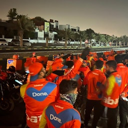 Food delivery workers stage a protest against their employer, Talabat, in Dubai, UAE on May 10, 2022. (Photo via social media)