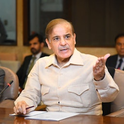 Pakistani Prime Minister Shehbaz Sharif chairs a meeting at Parliament House in Islamabad, Pakistan on May 9, 2022. (Source: pmln_org/Twitter)