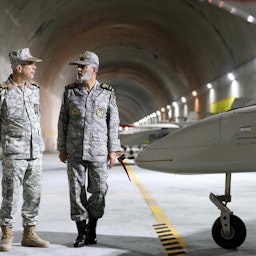 Chief of Staff of the Iranian Armed Forces Mohammad Baqeri visits a secret drone base on May 28, 2022. (Source: projectmeshkat/Twitter)
