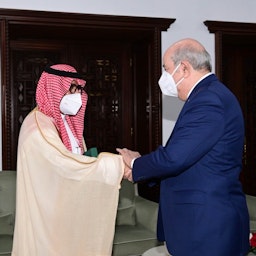 Algerian President Abdelmadjid Tebboune receives Saudi Arabia's ambassador in Algiers, Algeria on Apr. 19, 2022. (Source: AlgPresidency/Twitter)