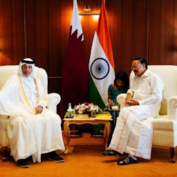 The speaker of the Qatari Shura Council Hassan bin Abdullah Al-Ghanem meets with Indian Vice President Venkaiah Naidu in Doha, Qatar on June 6, 2022. (Source: QNAEnglish/Twitter)