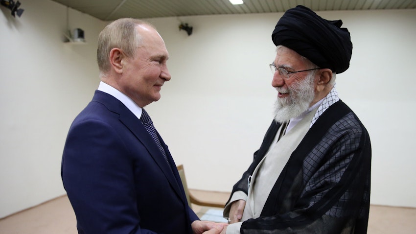 Russian President Vladimir Putin meets Iran's Supreme Leader Ali Khamenei in Tehran, Iran on July 19, 2022. (Photo via Iran’s supreme leader’s website)