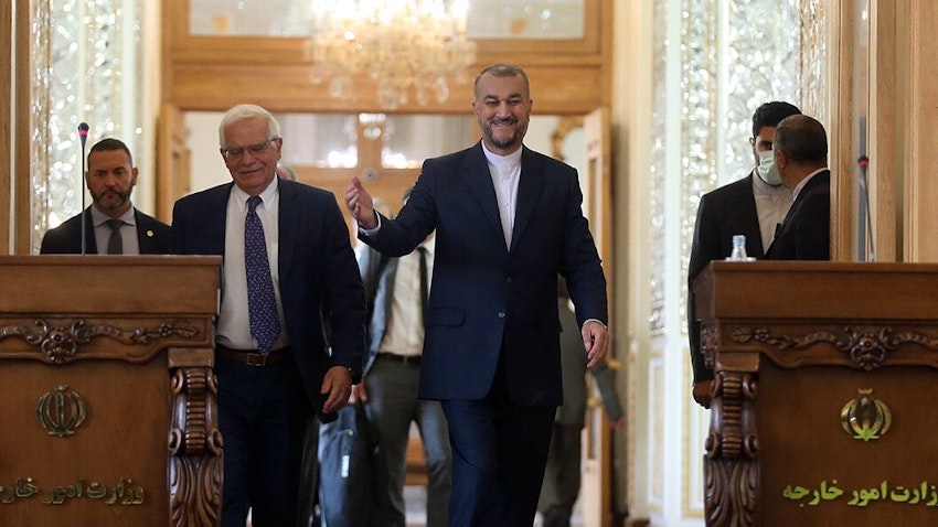Iranian Foreign Minister Hossein Amir-Abdollahian and EU foreign policy chief Josep Borrell in Tehran on June 25, 2022. (Photo via IRNA)