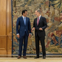 Qatari Emir Sheikh Tamim bin Hamad Al Thani meets the Spanish King Felipe VI in Madrid, Spain on May 18, 2022. (Source: TamimBinHamad/Twitter)