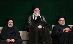 Iranian Supreme Leader Ali Khamenei, Iranian President Ebrahim Raisi and the influential Iraqi Shiite cleric Muqtada Al-Sadr in Tehran, Iran on Sept. 11, 2019. (Photo via Iran's supreme leader's website)