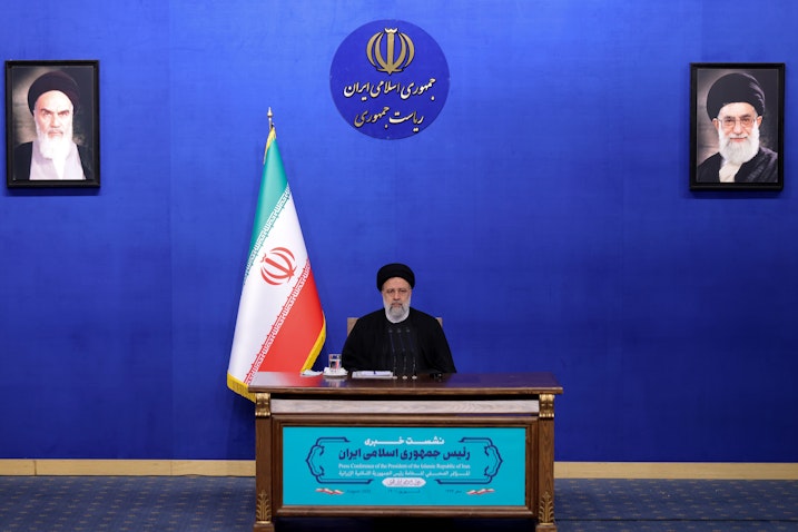 Iranian President Ebrahim Raisi attends a live press conference in Tehran, Iran on Aug. 29, 2022. (Photo via Iranian Presidency)