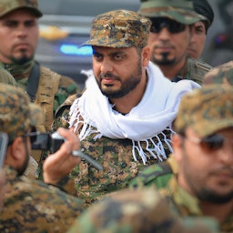 Qais Al-Khazali leader of the political party Asa’ib Ahl Al-Haq in Al-Fallujah, Iraq on May 29, 2016. (Source: Qais_alkhazali/Twitter)