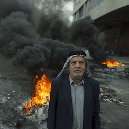 پیرمردی عراقی، در جنبش اعتراضی؛ مرکز شهر بغداد، عراق، مهر ۱۳۹۸/ اکتبر ۲۰۱۹. (عکس از ویکی‌مدیا)