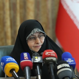 Iran's Vice-President for Women's and Family Affairs Ensiyeh Khazali attends a press conference in Tehran, Iran on Aug. 27, 2022. (Photo via Vice-President's Office)