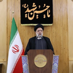 President Ebrahim Raisi addresses the media at Tehran's Mehrabad Airport on Sept. 19, 2022. (Photo via Iranian presidency)