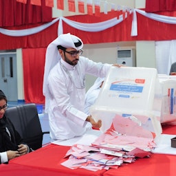 An official empties a voting box in Southern Region, Bahrain in 2018 (Photo via Legislation and Legal Opinion Commission)