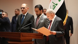 الرئيس العراقي عبد اللطيف رشيد يؤدي اليمين الدستورية في بغداد، العراق. 13 أكتوبر/تشرين الأول 2022. (المصدر: صفحة رئيس مجلس النواب عبر تويتر)