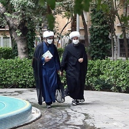 Iranian clergy at the Faiziyeh religious school in Qom, Iran on Sept. 5, 2020. (Photo via Tasnim News Agency)