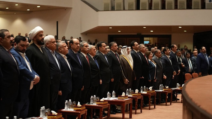 مقامات عراقی در یک نشست پارلمانی؛ بغداد، عراق، ۵ آبان ۱۴۰۱/ ۲۷ اکتبر ۲۰۲۲. (عکس از توییتر دفتر رسانه‌ای رئیس پارلمان عراق)