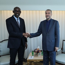 Foreign Minister of Mali Abdoulaye Diop with his Iranian counterpart Hossein Amir-Abdollahian in New York,  United States on Sept. 27, 2022. (Photo via Iranian foreign ministry)