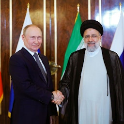 Russian President Vladimir Putin meets with his Iranian counterpart Ebrahim Raisi in Tehran, Iran on July 19, 2022. (Photo via Iranian presidency)