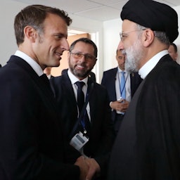 Iranian President Ebrahim Raisi meets French counterpart Emmanuel Macron in New York on Sept. 20, 2022. (Photo via Iranian presidency)
