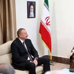 Supreme Leader of Iran Ali Khamenei meets with the President of Azerbaijan Ilham Aliyev in Tehran, Iran on Nov. 2, 2017.  (Photo via Iran's supreme leader's website)